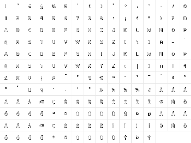 Inter-Bureau 3D Regular  glyph index