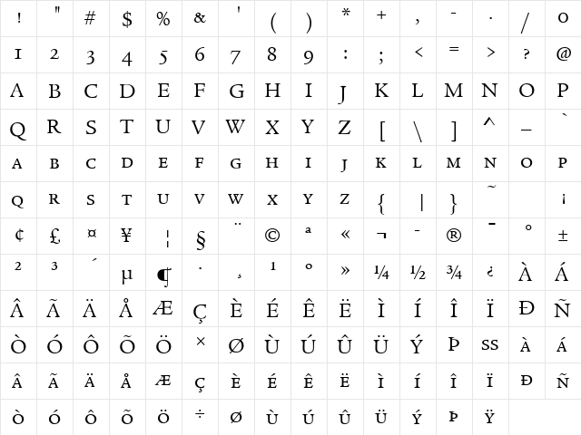 Legacy Serif SC ITC TT Book  glyph index