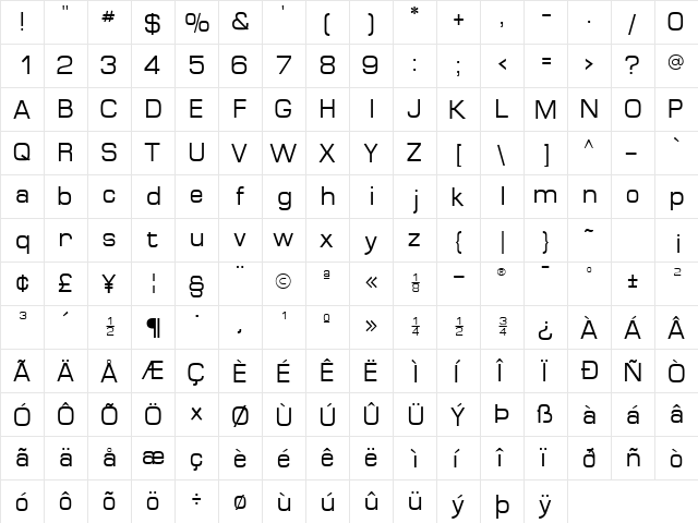 MinimaSSK Regular  glyph index