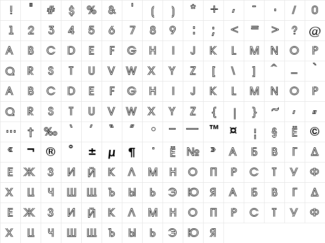 a_AvanteTitulInline Regular  glyph index