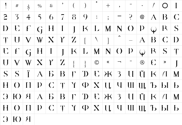 DS QuakeC Regular  glyph index