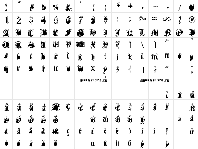 Gothic Winter Regular  glyph index