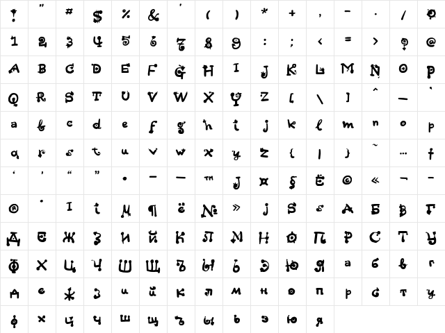 HotSauceC Regular  glyph index