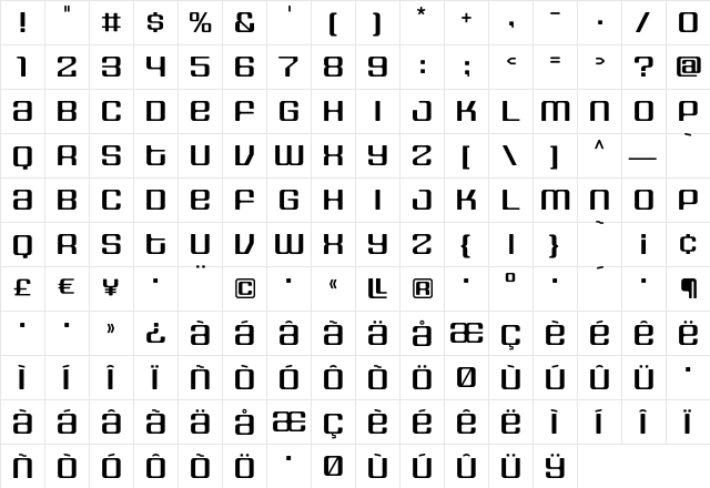 HOUSE3009 Spaceage-Bold-Beta  glyph index