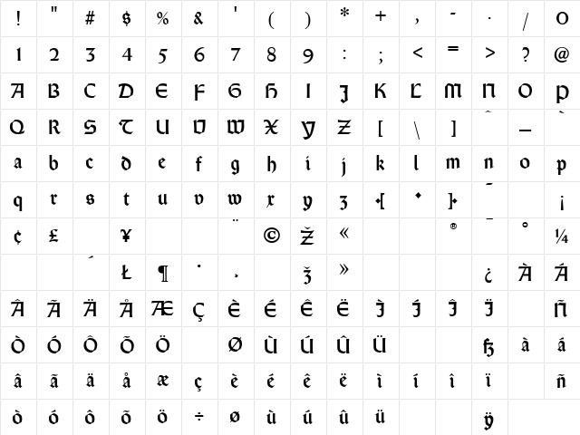 Castlemar Normal  glyph index