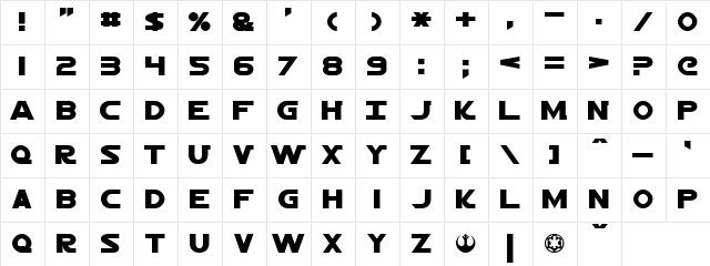 Jedi Normal  glyph index