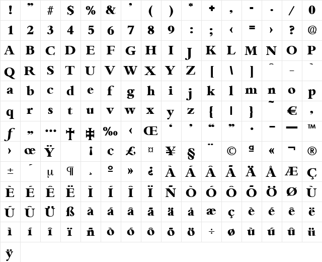 Bamberg-Bold Regular  glyph index