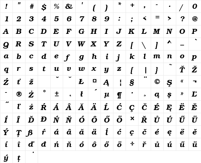 BookmanItcTEEDemBol Italic  glyph index