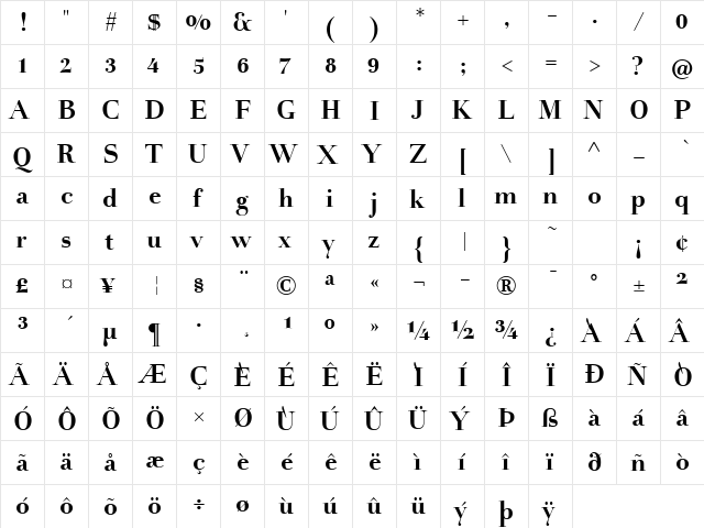 HolmenLF-Bold Regular  glyph index