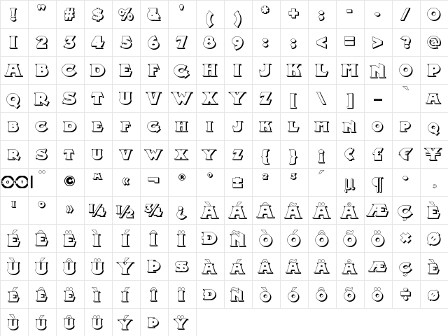 Midland Rail Shadow NF Regular  glyph index