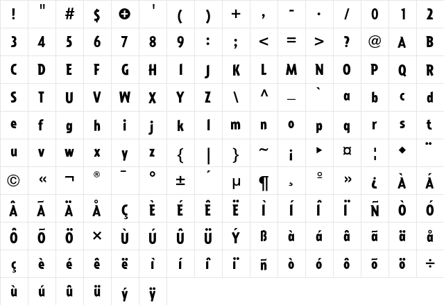 ImpactaLL Regular  glyph index