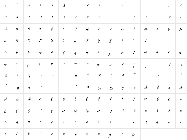 LillianMay Regular  glyph index