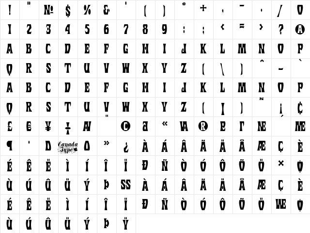 Johnny Regular  glyph index