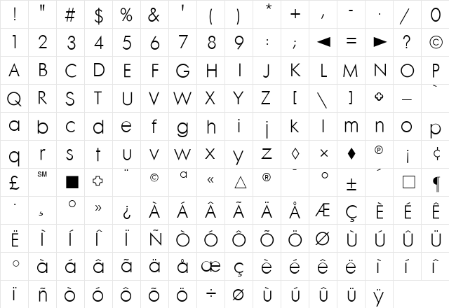 CgFuturaMaxiLt Medium  glyph index