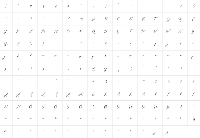 Hilland Regular  glyph index
