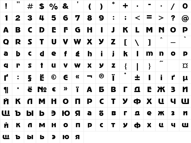 Uk_AdverGothic Regular  glyph index