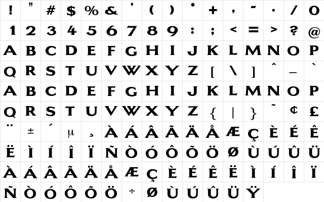 LaguneExtraBold Regular  glyph index