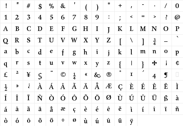 Gilgamesh Medium  glyph index