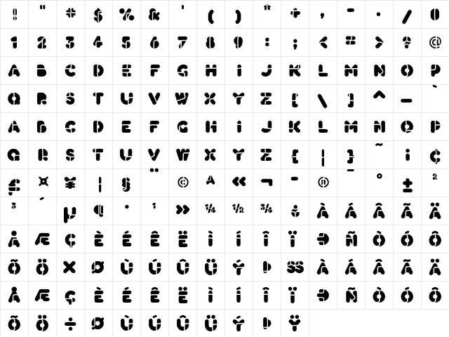 BlackBees Regular  glyph index