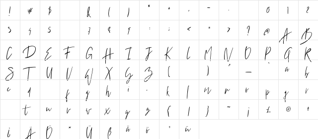 Stadella Regular  glyph index