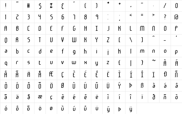Janken BRK Regular  glyph index