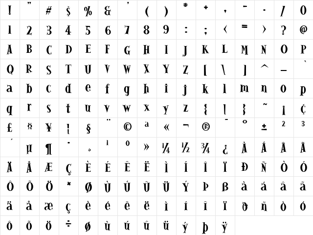 AlleycatICG Bold  glyph index