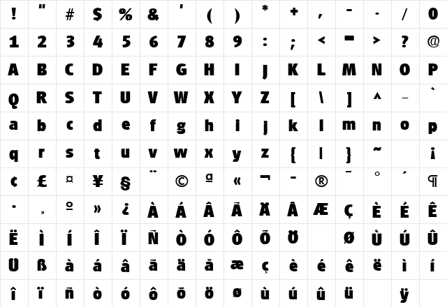 GlasgowLH DB Bold  glyph index