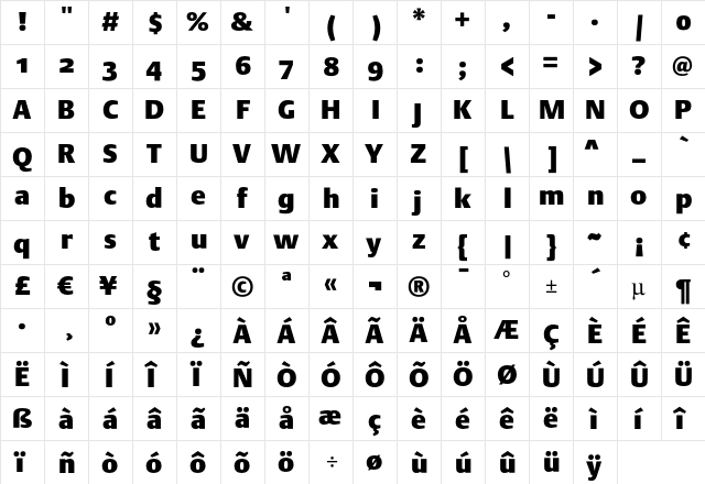DTLArgoST Heavy  glyph index