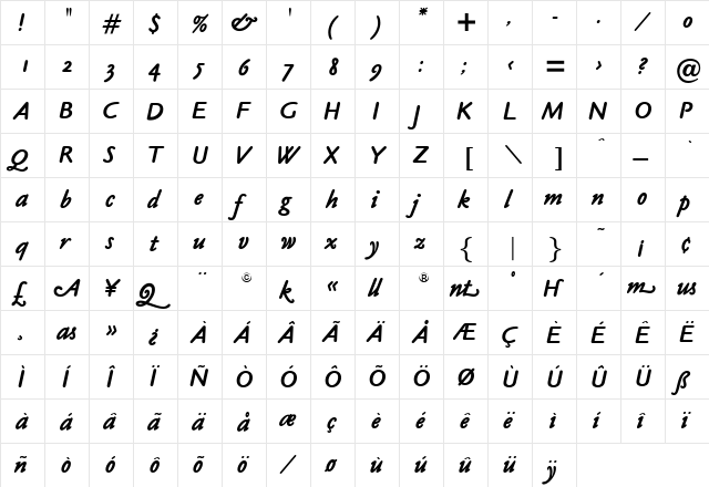 OPTICookeSans Bold  glyph index