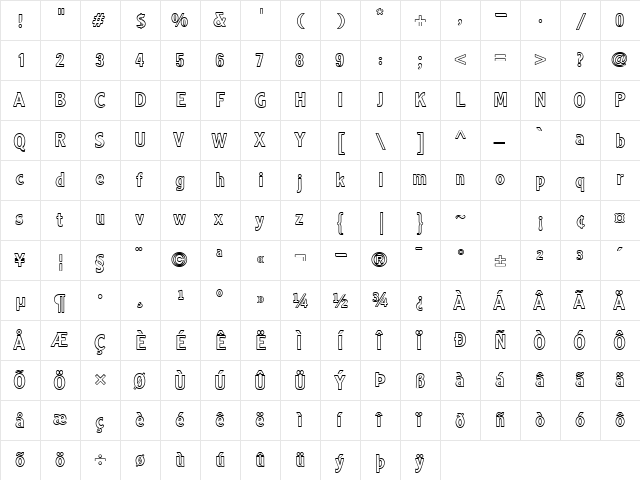 Ahmed LT Outline Regular Regular  glyph index