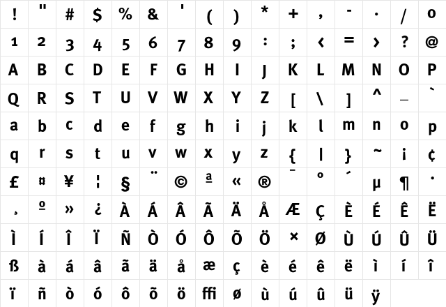Meta-Bold Regular  glyph index