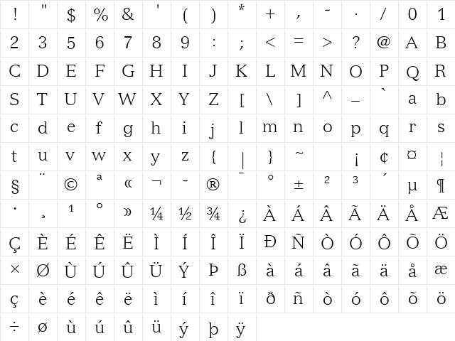 Versailles LT Com 45 Light  glyph index