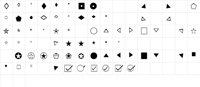 KensingtonDingbats Regular  glyph index
