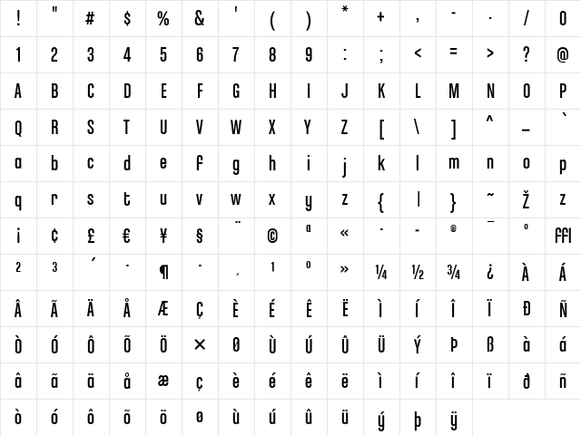 ChaletComprime-CologneEighty Regular  glyph index