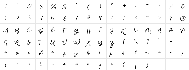 Historia Sky Regular  glyph index