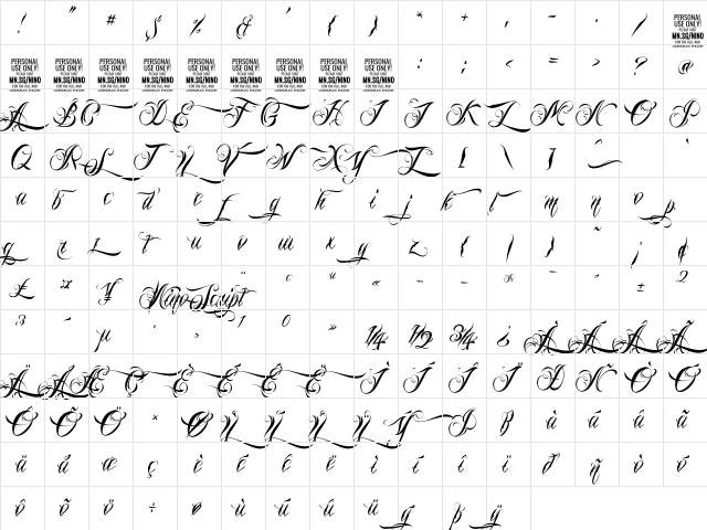 Nino Script PERSONAL USE ONLY Regular  glyph index