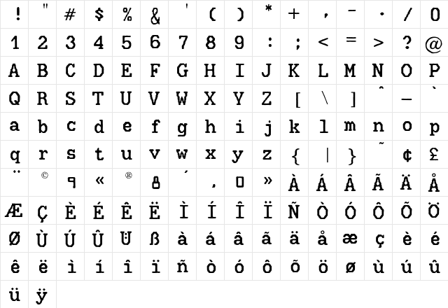 Mainframe-CN Trois Six Regular  glyph index