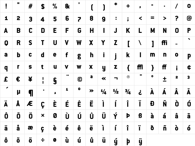 ConduitOSITC ExtraBold  glyph index