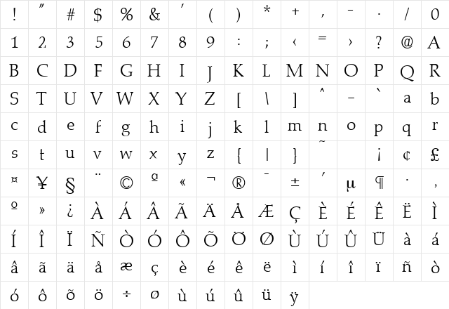 Marathon-Serial-Light Regular  glyph index