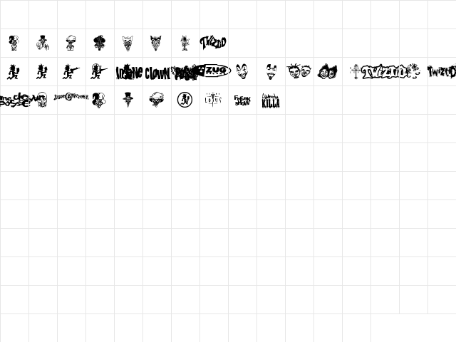 Psychopathic Font V2.0 Regular  glyph index