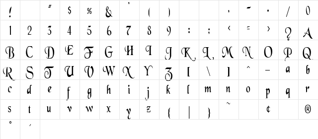 SwordsmanCondensed Regular  glyph index