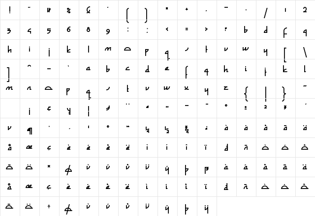 Zefir Normal  glyph index