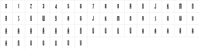 RaleighGothic Regular  glyph index