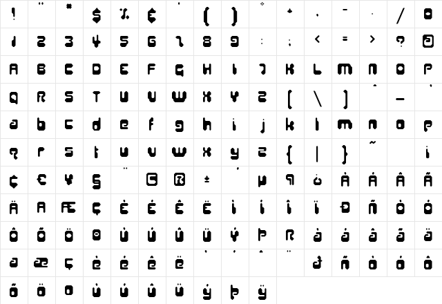 HiroSharp Regular  glyph index