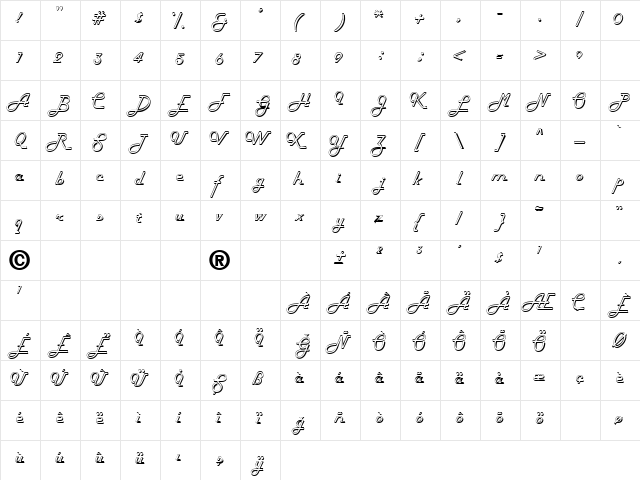 TR Harlow ITCNormal  glyph index