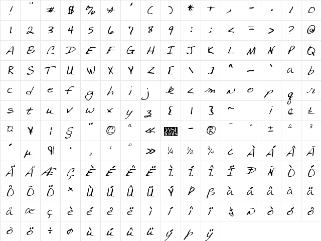 MichaelsHand Regular  glyph index