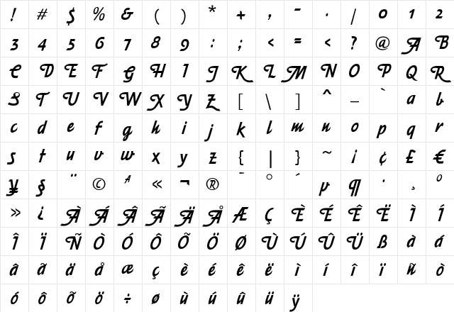 Eveningnews Fancy Regular  glyph index