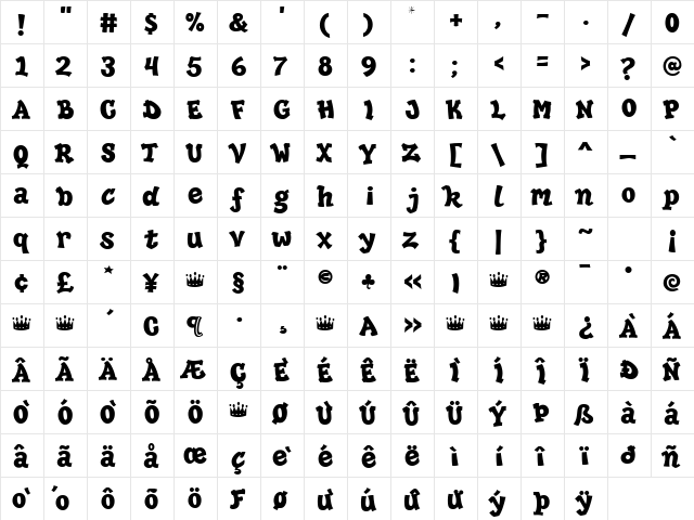 HipHopDemi Regular  glyph index