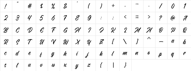 Southgate Regular  glyph index