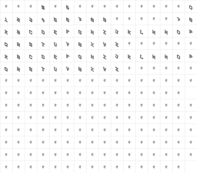 Hokjesgeestcube Regular  glyph index